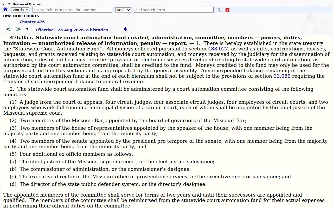 Clinton County civil docket Court Automation Fund statute source