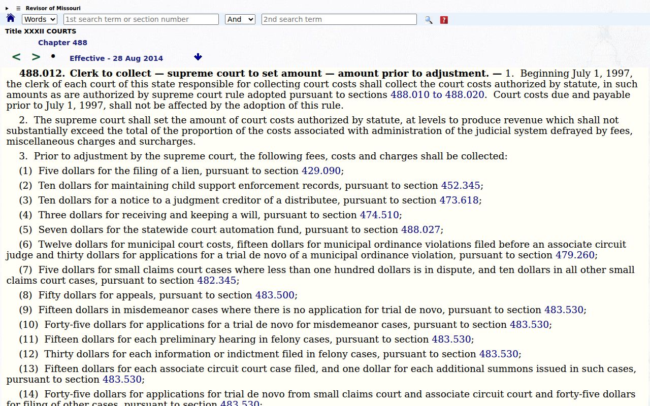 Clinton County civil docket court cost statute source