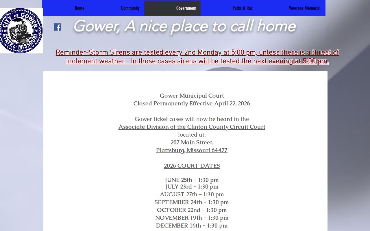 Clinton County court calendar Gower municipal court closure notice