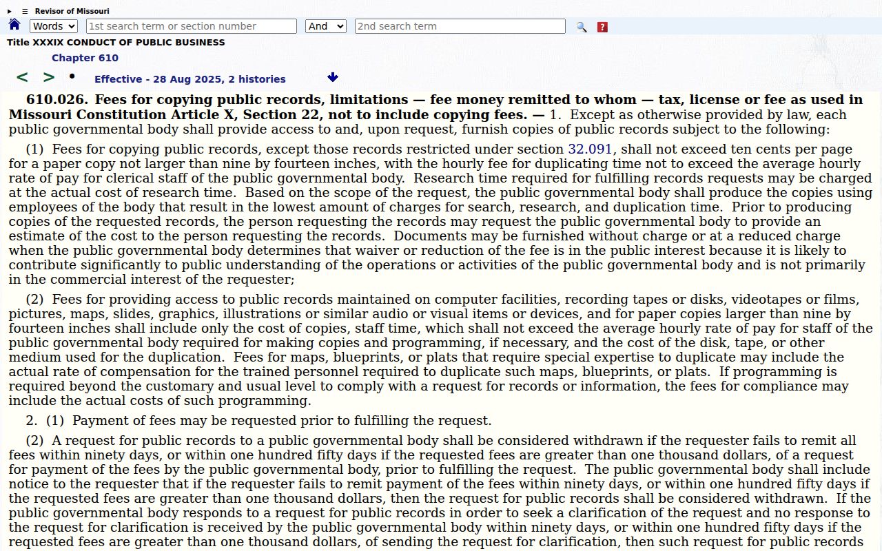Clinton County court records Missouri Sunshine Law copy fee source