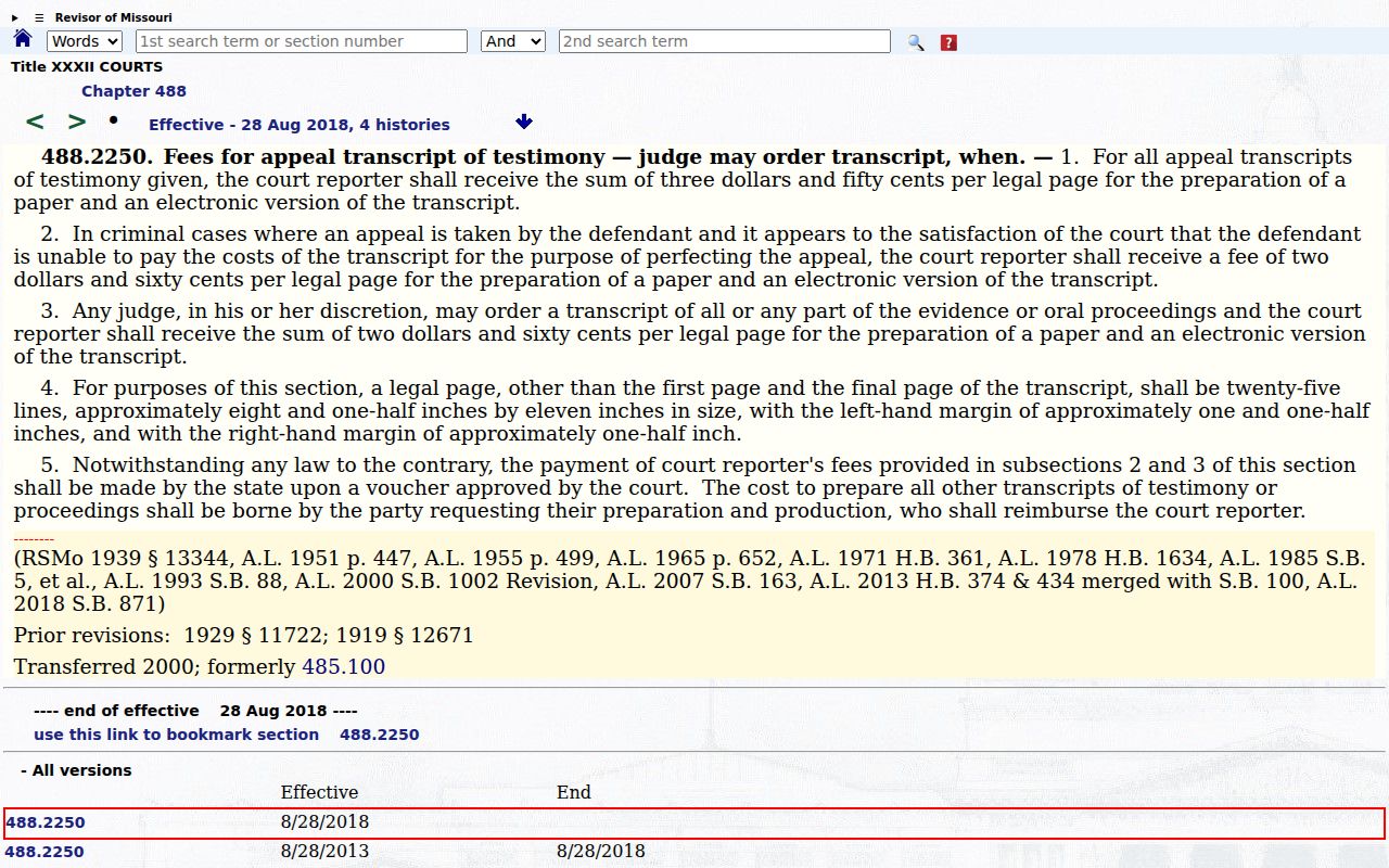 Clinton County court records transcript copy fee statute source