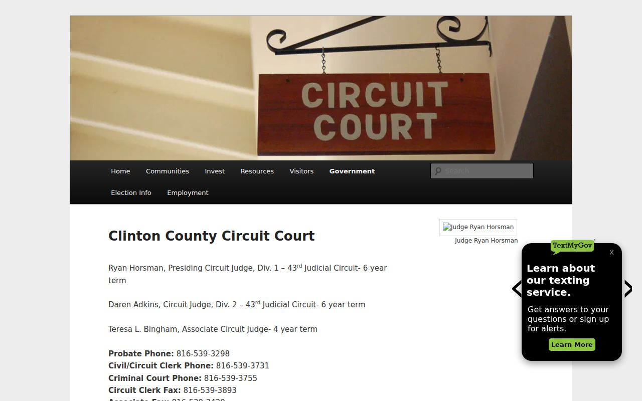 Clinton County court docket contact information for Circuit Court divisions