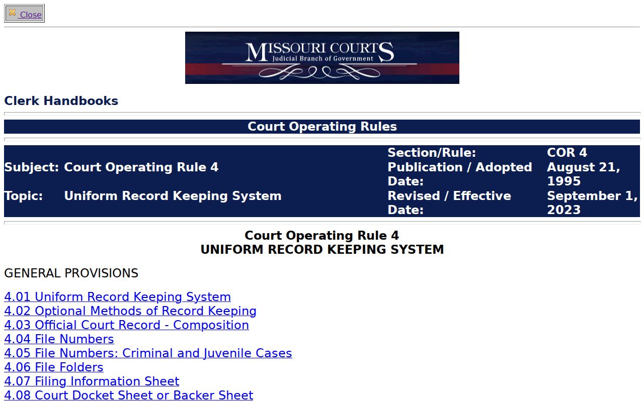 Clinton County court docket Missouri Court Operating Rule 4 source